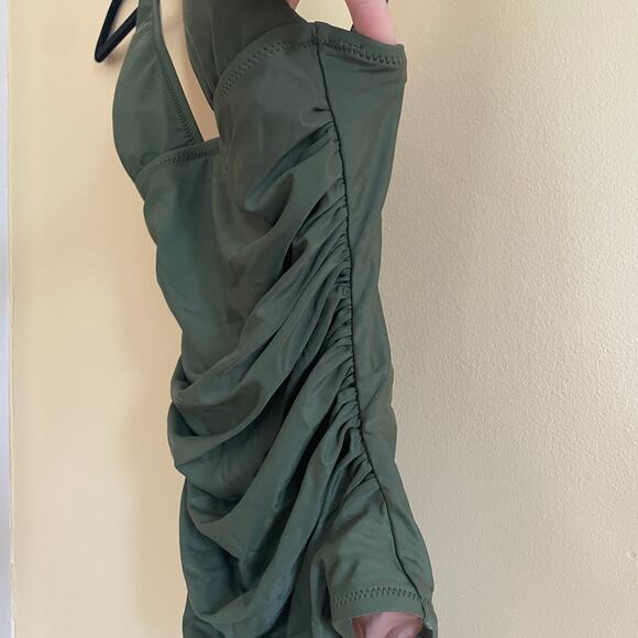 NWT J. Crew Ruched V-Neck One-Piece Swimsuit in Cool Cypress Green Sz 2 - Picture 8 of 10